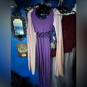 Elegant Purple Women's Fairy Goddess Fantasy Cosplay Dress Cape Arms